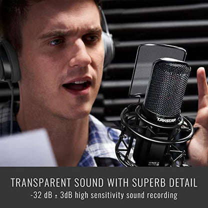 TAKSTAR PC-K850 XLR Studio Microphone with 34mm Gold-Plated Diaphragm | 34mm Gold-Plated Diaphragm, Ultra-Low Noise ≤20 dB, 130dB SPL, 30Hz-20KHz Response, 48V Phantom Power Required