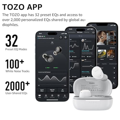 TOZO A1 Wireless Earbuds Bluetooth 5.3 Light Weight in Ear Headphones | IPX5 Waterproof, 2 Mics for AI Calls, Immersive Premium Sound Bass Ear buds with Charging Case, 32 Presets EQ via TOZO App - color: White