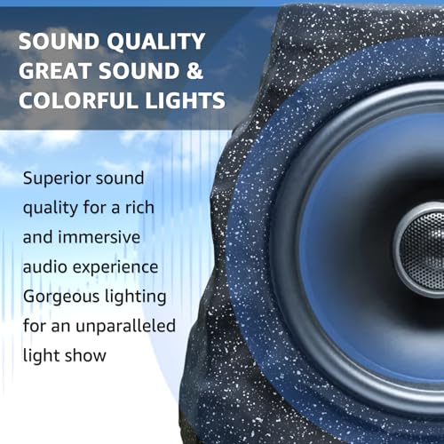 2-Pack Solar Powered Rock Speakers Outdoor Water-Resistant with Lights | 3 Mode Lights Pair Function USB Rechargeable for Patio Pool Outside Garden Party - color: Black