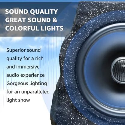 2-Pack Solar Powered Rock Speakers Outdoor Water-Resistant with Lights | 3 Mode Lights Pair Function USB Rechargeable for Patio Pool Outside Garden Party - color: Black