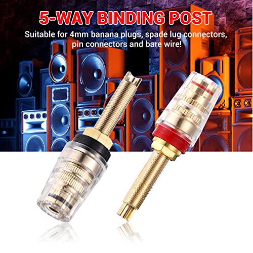 Facmogu 4PCS Black & Red Heavy Duty 5-Way Binding Post Banana Jacks 4mm, 24K Gold Plated Sold Brass Insulated Binding Post Banana Plugs, Speaker Amplifier Bindling Post Terminals - Long - size: Large-Long