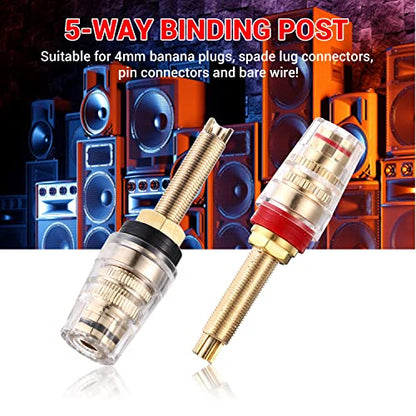 Facmogu 4PCS Black & Red Heavy Duty 5-Way Binding Post Banana Jacks 4mm, 24K Gold Plated Sold Brass Insulated Binding Post Banana Plugs, Speaker Amplifier Bindling Post Terminals - Long - size: Large-Long