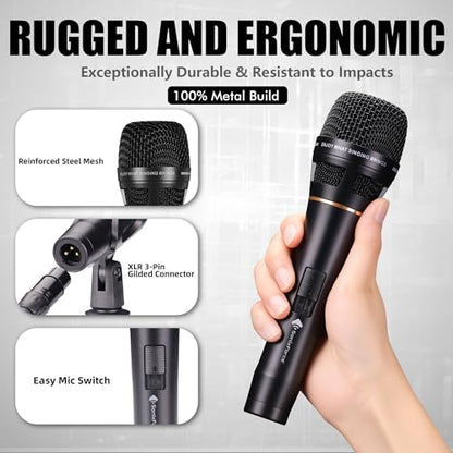 Professional Vocal Microphone for Singing, XLR Dynamic Wired Mic - color: A-Black