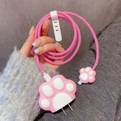 ZOSTLAND 5 in 1 DIY 18W 20W Heart Shape Protector Data Cable USB Charger Line Earphone Wire Saver Organizer Compatible with iPhone 11 12 13 14 15 Pro Max - color: Pink Claw