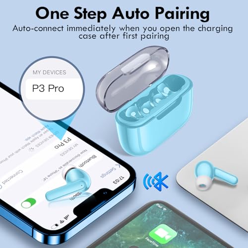 kurdene Wireless Earbuds, Bluetooth 5.3 in Ear Buds Light Weight Headphones with Deep Bass Sound,48 Hours Playtime Headset,Clear Calls Earphones with Mics for Sports Workout Blue - color: Blue