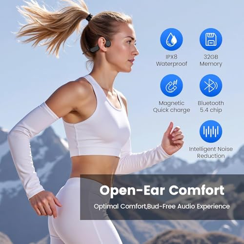 Swimming Headphones,IPX8 Waterproof Underwater Swimming Headphone,Bluetooth 5.4 Bone Conduction Earbuds Built-in 32G Memory,Open Ear Sport Earphones for Running Cycling