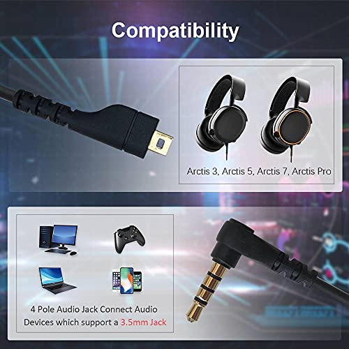 QJYTH Audio Cable Compatible with Arctis3, Arctis 5/Pro Headset (1.5 m) | gold-plated corrosion resistance connectors,compatible with SteelSeries Arctis 3/5/7/Pro Gaming Headset - style: 3.5mm to min usb