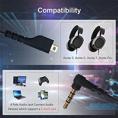 QJYTH Audio Cable Compatible with Arctis3, Arctis 5/Pro Headset (1.5 m) | gold-plated corrosion resistance connectors,compatible with SteelSeries Arctis 3/5/7/Pro Gaming Headset - style: 3.5mm to min usb