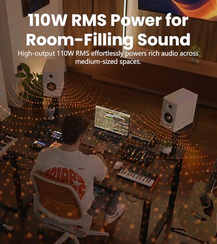 Edifier MR5 2.0 Studio Monitor Bookshelf Speakers, 110W RMS, White | Hi-Res Audio, Bluetooth 6.0, 3-Way Active Design, Room Compensation, XLR/TRS/RCA Inputs, Home Studio & Music - color: White