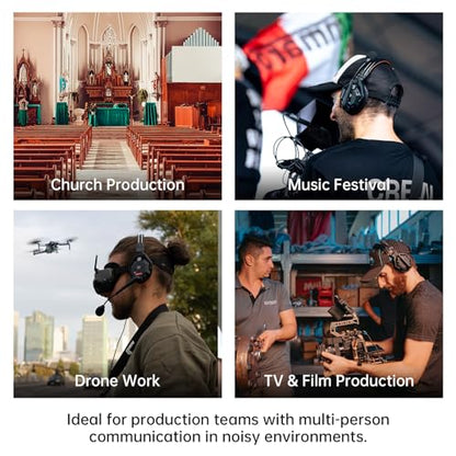 Hollyland Solidcom C1 Pro Wireless Intercom Headset System ENC Full Duplex 4-Person 1100ft Team Communication with PTT Mute Headset for Church Drone TV Film Production（Double-Ear Version）… - size: 4 Set Double-Ear