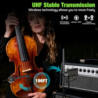 UHF Wireless Violin Cello Microphone System Violin Pickup Clip-on Instrument Microphones with Transmitter and Receiver for Musicians, Teachers, Stage Performances, Active PA Systems, 196ft Range - style: U-730 Violin Cello Microphone