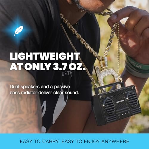 Bumpboxx MicroBoom Wearable Bluetooth Speaker, Gunmetal Grey, 24" Chain | Gunmetal grey wearable speaker with a 24-inch chain and rechargeable lithium-ion battery. - color: Grey