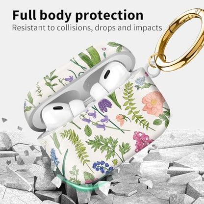 Compatible with Airpod pro 2nd/1st Generation Case Cover with Gold Round Keychain Cute Pattern Hard & Anti Slip Cover for Men Women & Girls（Flower Landscape） - color: Flower Landscape