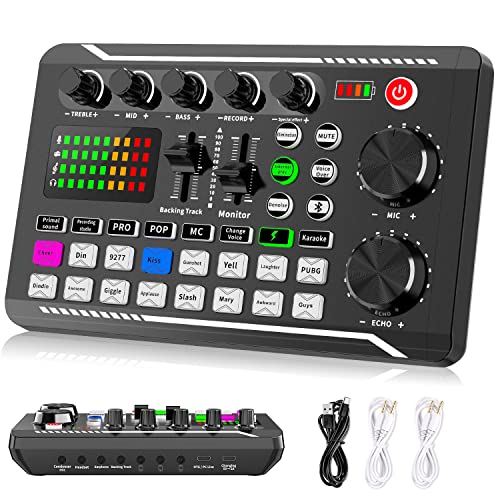 Facmogu F998 Live Sound Card Audio Mixer, Streaming Podcast Audio Interface | Studio Equipment with DJ Mixer Effects | Voice Changer Sound Effects | For PS4 PS5 Karaoke Tiktok YouTube Live Gaming Record