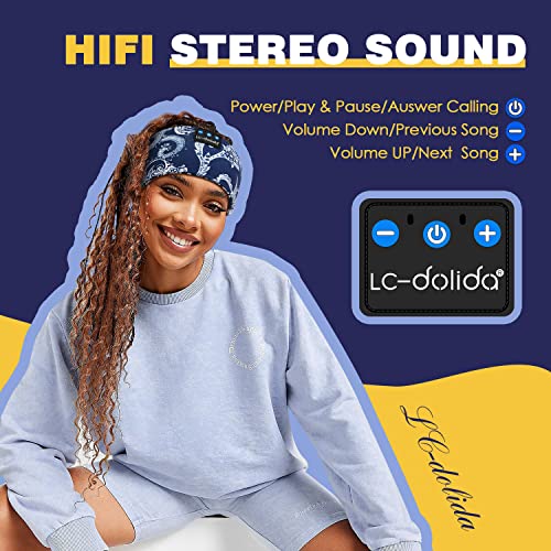 LC-dolida Sleep Headphones Bluetooth Headband Sleeping Wireless Headband Headphones with Thin HD Stereo Speakers Perfect for Side Sleepers, Sport, Yoga, Travel - color: Boho Blue