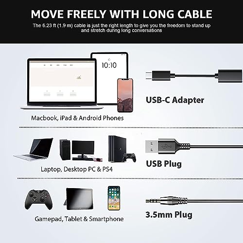 Wantek USB Headset with Mic for PC, On-Ear Computer Laptop Headphones with Noise Cancelling Microphone in-line Control for Home Office Online Class Skype Zoom - color: Dark Black