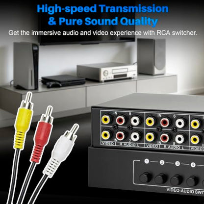 RCA Switch 8 in 1 Out Composite Video Audio AV Selector Switcher Box | Plug & Play 8-Way RCA AV Switcher 8x1 for PS2 PS3 Wii Xbox HDTV DVD Game Consoles - size: 8 IN 1 OUT