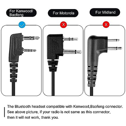 Wireless Headset with Clear Acoustic Tube Earpiece and 2 Pin Dongle,Walkie Talkie Headset with PTT Microphone for BaoFeng Kenwood Btech Radios & More(Not Compatible with Motorola/Midland)