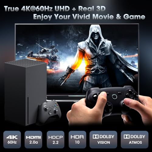 ROOFULL 5 Port 4K HDMI 2.0 Switch with Remote | 5 In 1 Out 4K@60Hz HDMI 2.0 Switcher Selector, Automatic Switching, Dolby Vision/Atmos, HDR 10, HDCP 2.2, 18Gbps - color: Black