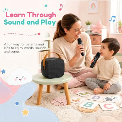 Karaoke Machine for Kids Boys, 2 Mics with Voice Changer, Black | Rechargeable,Portable,Bluetooth,TF Card,Headphone Jack,Sing Toy,Gift for Boys