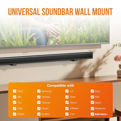 Soundbar Wall Mount Bracket for Samsung, Sony, LG, Vizio, Bose, JBL and More Sound Bar Mounts Under TV, Depth Adjustable 3.8”-6.5”, Hold up to 38 lbs, Soundbar Shelf, Black