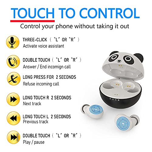Cute Panda Wireless Earphones, Waterproof, Noise Cancelling in-Ear erbuds, TWS Stereo Headphones, Built in mic Headset Premium Sound with deep bass,JE-04B_K62 - color: JE-04B_K62