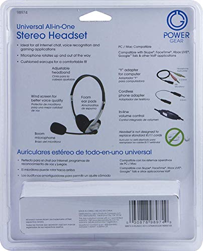Power Gear Universal Over the Ear Headphones, All In One, Microphone, Work From Home, Music, Gaming, Works for iPhone Android PC Mac Skype Zoom Teams Discord VoIP, Black, 98974 - style: Deluxe Over Ear