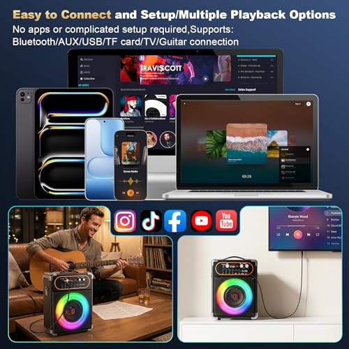 Karaoke Machine with 2 Wireless 0-Delay Microphones for Adults,Portable Bluetooth 5.3 Speaker with Echo Adjustment and Powerful Sound,Supports TWS/TV/Guitar for Family Party,Backyard BBQ(2 Mics) - size: 2 Mics