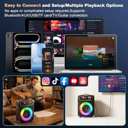 Karaoke Machine with 2 Wireless 0-Delay Microphones for Adults,Portable Bluetooth 5.3 Speaker with Echo Adjustment and Powerful Sound,Supports TWS/TV/Guitar for Family Party,Backyard BBQ(2 Mics) - size: 2 Mics