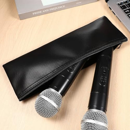 Toddmomy 4pcs Microphone Storage Bags PU Leather with Zipper for Travel