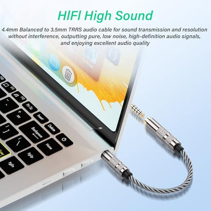 SinLoon 4.4mm Female to 3.5mm TRRS Male Audio Adapter Cable, Gold Plated OFC Braided Converter, Support Microphone for HiFi DAP & Calls (Cool Grey)
