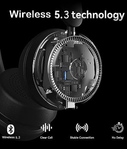 Bluetooth Headset with AI Noise Cancelling Microphone, V5.3 Wireless Headphones with USB Dongle, Charging Station, Microphone Mute Switch, Wireless Headsets for Work