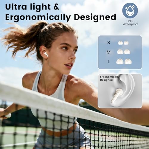 Wireless Earbuds with Smart Touch Screen Bluetooth in-Ear Headphones ANC Noise Cancelling Clear Calls 60H Playtime IPX5 Waterproof Earbuds for Sports Gym Work Travel - color: Beige