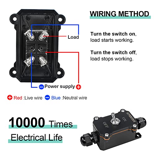 Inline Cord Switch ON-Off Toggle Switch Waterproof | AC 15A 250V/20A 125V, ON-Off 4 Screw Pin Switch, Two-Side Entry & Exit Line Outdoor Electrical Start Stop Toggle Switch - style: ON-OFF