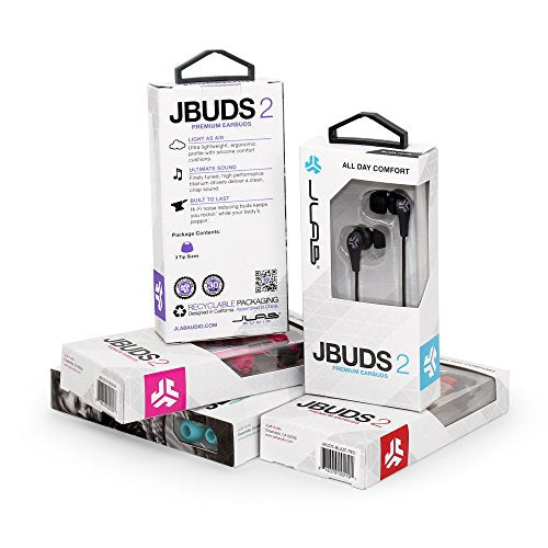 JLab Audio JBuds2 Premium in-Ear Earbuds with Guaranteed Fit | Wired Earbuds | Titanium 10mm Drivers Noise Reducing | Nickle-Plated 3.5mm Audio Jack | Black - color: Black, style: Earbuds