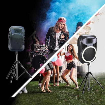 Universal Speaker Stand Tripod, Adjustable Height Range from 30 inches to 44 inches, can Support up to 100 pounds, Easy to Move, Strong Stability, Black Color
