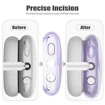 4 in 1 Set for AirPod Max Case Cover, Anti-Scratch Ear Pad Covers/Ear Cups Cover/Headband Cover, AirPod Max Covers Accessories for Apple AirPods Max (2020 Lightning /2024 USB-C)-Clear Purple - color: H-Purple