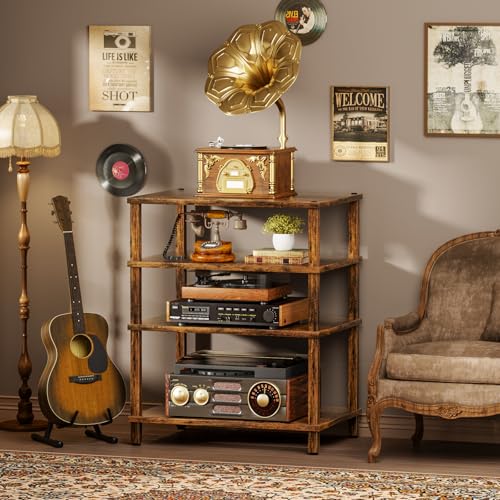 4-Tier AV Media Player Stand, Brown Stereo Cabinet, Modern Stereo Cabinet, Wooden TV Stand,Game Console Shelf, Multifunctional Entertainment Center, Suitable for Home, Conference Room - color: Brown, size: 4 Tier