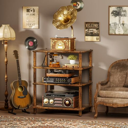 4-Tier AV Media Player Stand, Brown Stereo Cabinet, Modern Stereo Cabinet, Wooden TV Stand,Game Console Shelf, Multifunctional Entertainment Center, Suitable for Home, Conference Room - color: Brown, size: 4 Tier
