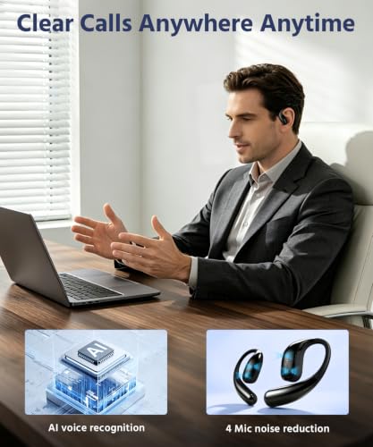 Open Ear Earbuds, Soft Earhook, 56H Playtime, Bluetooth 6.0, Bass - color: Black