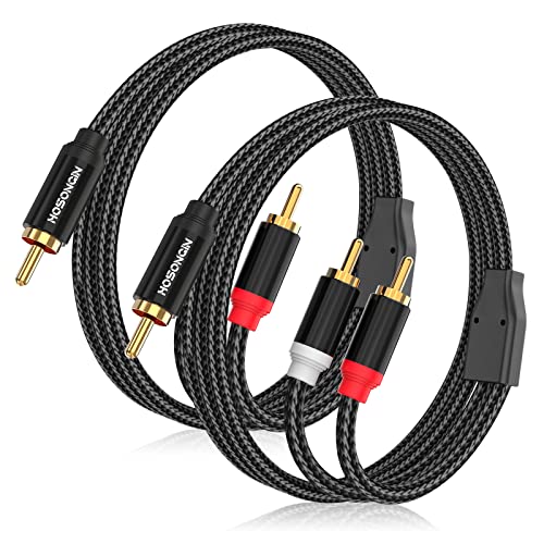 HOSONGIN RCA Y Splitter Cable, 3.3Ft, 2Pack, 1 Male to 2 Male Audio Cable, Gold-Plated, Noise-Free Durable Braided Design RCA Adapter for Subwoofers, Amplifiers, TVs, Home Theater, Hi-Fi Systems - size: 3.3FT-2Pack, style: 1 Male to 2 Male
