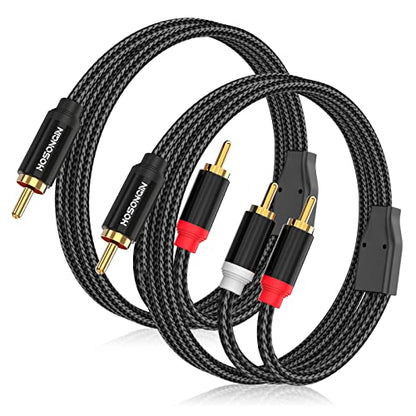 HOSONGIN RCA Y Splitter Cable, 3.3Ft, 2Pack, 1 Male to 2 Male Audio Cable, Gold-Plated, Noise-Free Durable Braided Design RCA Adapter for Subwoofers, Amplifiers, TVs, Home Theater, Hi-Fi Systems - size: 3.3FT-2Pack, style: 1 Male to 2 Male