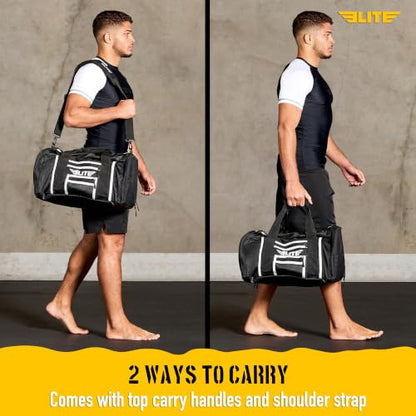 Elite Sports Boxing Gym Duffle Bag for MMA, BJJ, Jiu Jitsu gear,Duffel Athletic Gym Boxing Bag - color: Black
