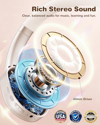Wentronic Kids Headphones Wireless Bluetooth 5.4,Foldable Over Ear Headphones with 3.5mm Wired Mode,Safe Volume Limit,48H Playtime,Clear Calls,HD Sound for Toddlers/Children/School/Travel,Starlight - color: Starlight
