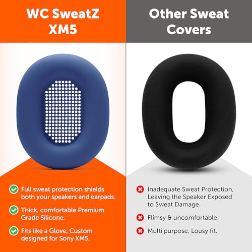 WC SweatZ XM5 - Patented Earpad Sweat Covers for Sony WH1000XM5 by Wicked Cushions | Full 360 Earpad Protection | Sweatproof & Easily Washable | Blue - color: Blue