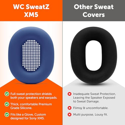 WC SweatZ XM5 - Patented Earpad Sweat Covers for Sony WH1000XM5 by Wicked Cushions | Full 360 Earpad Protection | Sweatproof & Easily Washable | Blue - color: Blue