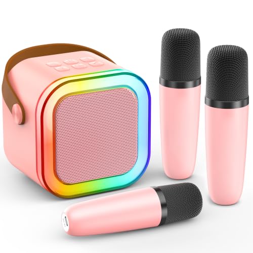 Mini Karaoke Machine, Portable Bluetooth Speaker & 3 Wireless Microphones | Karaoke Player Karaoke Microphone For Family Home Party Outdoor With HI-FI Sound | 5 Magic Sound | PA System | USB | TF | AUX - color: Lavender