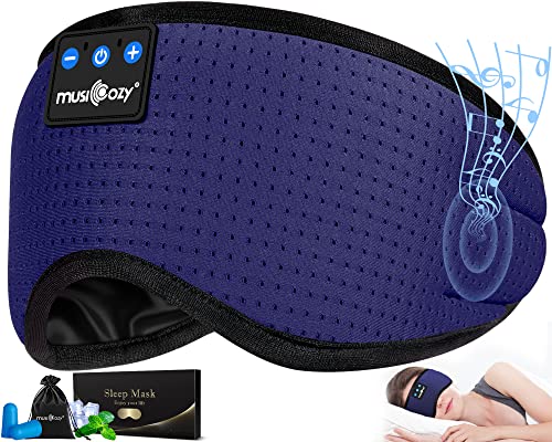 MUSICOZY Sleep Headphones Bluetooth 5.4 Sleep Mask with HD Sound | Breathable Flat Design with Cooling Lining, Washable Headband, 14 Hours Playtime for Travel Meditation Relaxation Gifts - color: Blue