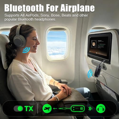 2026 Upgrade Pro Bluetooth 6.0 Transmitter Receiver – 2-in-1 Adapter | For TV, plane, gym, car & home. Dual Link for 2 headphones. Low latency, stable. Works with all AirPods & wireless headphones - color: Black