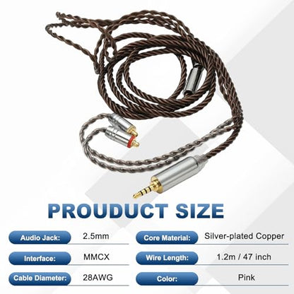 PATIKIL IEM Earphone Cable 1.2M Long Silver-Plated Black Brown (2.5mm MMCX) - color: Black Brown, size: 2.5mm